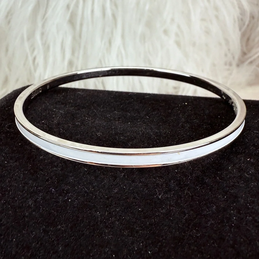 Elegant Silvertone White Thin Delicate Stacking Bangle Bracelet
